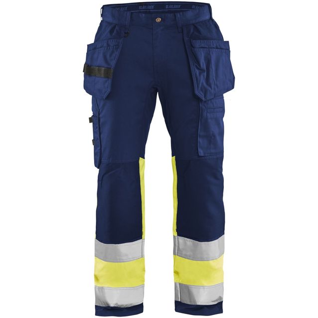 Riipputaskuhousut Blåkläder Highvis 1558, stretch, mariininsininen/huomio keltainen