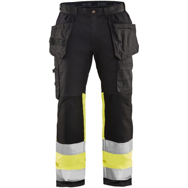 Riipputaskuhousut Blåkläder Highvis 1558, stretch, musta/huomio keltainen