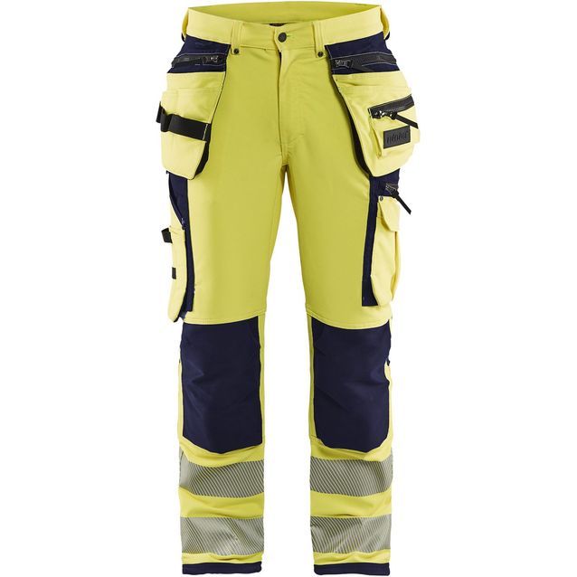 Riipputaskuhousut Blåkläder X1900 Highvis 1997, stretch, huomio keltainen/mariininsininen