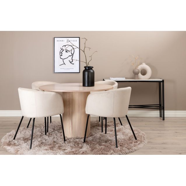 Ruokailuryhmä Cinaba, Ø100cm, 4 Beraid tuolia, beige/musta (23195)