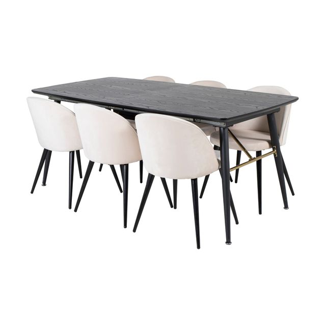 Ruokailuryhmä Deniall, jatkettava 180cm, 6 Luisa tuolia, eri värivaihtoehtoja (RR180)