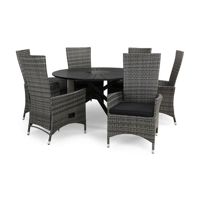 Ruokailuryhmä Finnhamn, Ø140cm, 6 säädettävää Jenny-nojatuolia, eri värivaihtoehtoja (RR140)