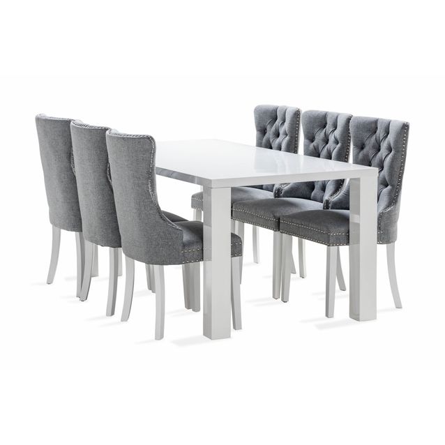 Ruokailuryhmä Jack, 180cm, 6 Lossmen tuolia, valkoinen (87957)