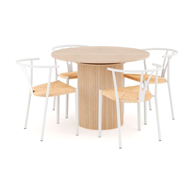 Ruokailuryhmä Kopparbo, 106cm jatkettava, 4 Elysia ruokatuolia, beige (00706)