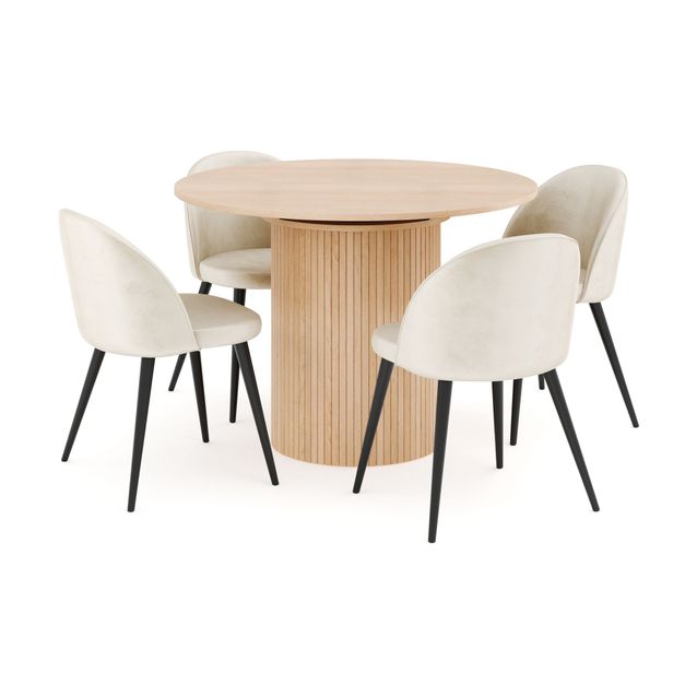 Ruokailuryhmä Kopparbo, 106cm jatkettava, 4 Valeri samettituolia, beige (00702)