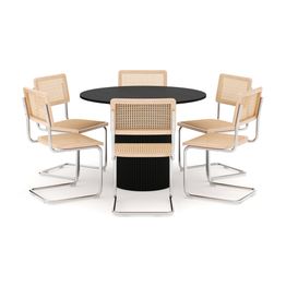 Ruokailuryhmä Kopparbo, Ø106cm, pyöreä, laajennettava, 6 tuolia, musta (01720)