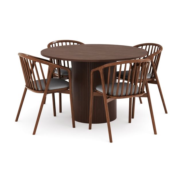 Ruokailuryhmä Kopparbo, Ø120cm, 4 Noira ruokatuolia, ruskea (00729)