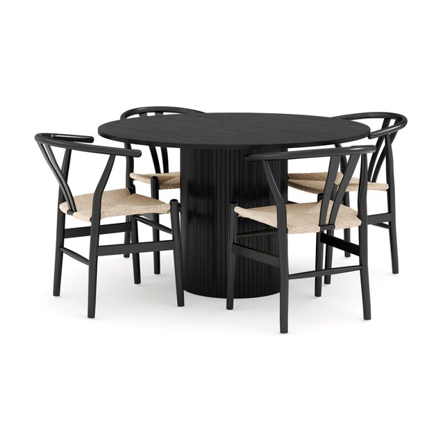 Ruokailuryhmä Kopparbo, Ø130cm, 4 Dezuid tuolia, musta (00153)