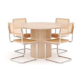 Ruokailuryhmä Kopparbo, Ø130cm, 4 tuolia, beige (01719)