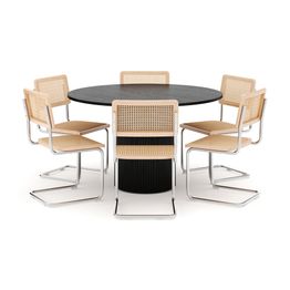 Ruokailuryhmä Kopparbo, Ø130cm, 6 Build tuolia, musta (01672)