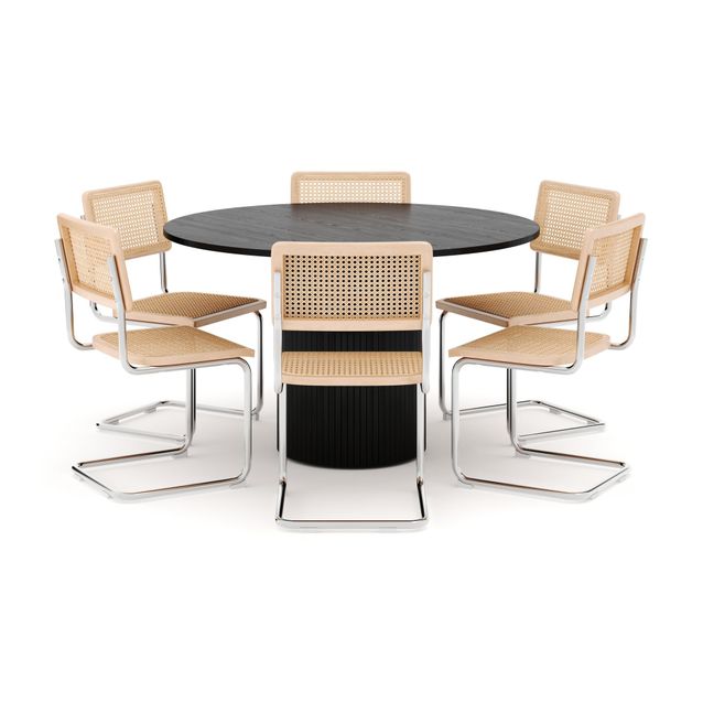 Ruokailuryhmä Kopparbo, Ø130cm, 6 Build tuolia, musta (01672)