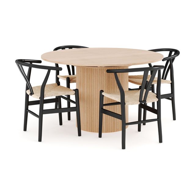 Ruokailuryhmä Kopparbo, Ø130cm, jatkettava, 4 Dastoori tuolia, beige (00715)