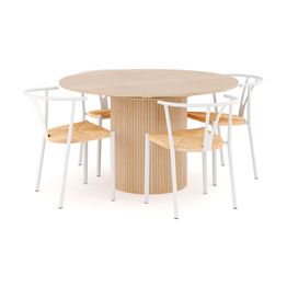 Ruokailuryhmä Kopparbo, Ø130cm, jatkettava, 4 Elysia ruokatuolia, beige (00730)