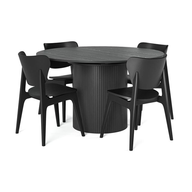 Ruokailuryhmä Kopparbo, Ø130cm, jatkettava, 4 tuolia, musta (00208)