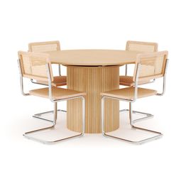 Ruokailuryhmä Kopparbo, Ø130cm, laajennettava, 4 Build tuolia, valkoinen (01693)