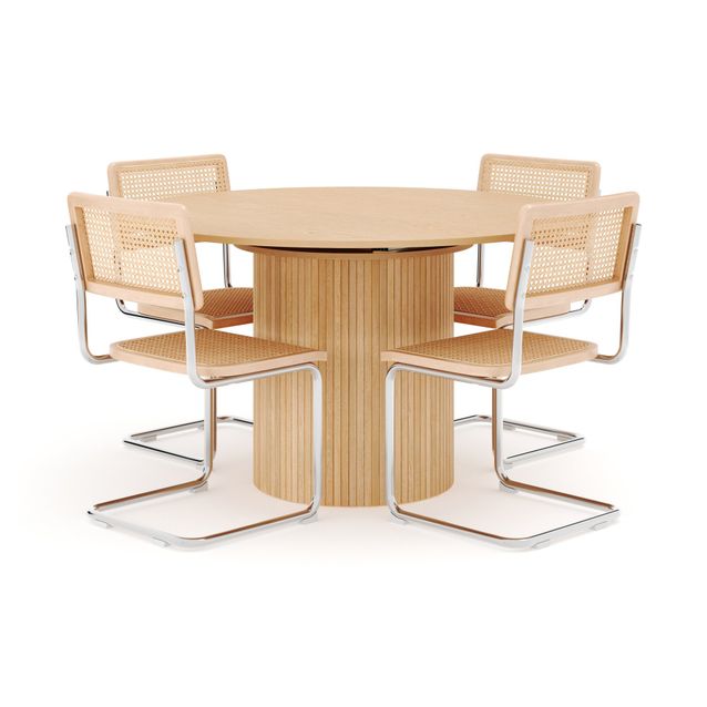 Ruokailuryhmä Kopparbo, Ø130cm, laajennettava, 4 Build tuolia, valkoinen (01693)