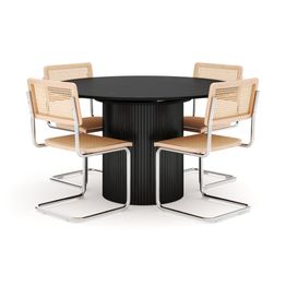 Ruokailuryhmä Kopparbo, Ø130cm, laajennettava, 4 Matkplolar-tuolia, musta (01673)