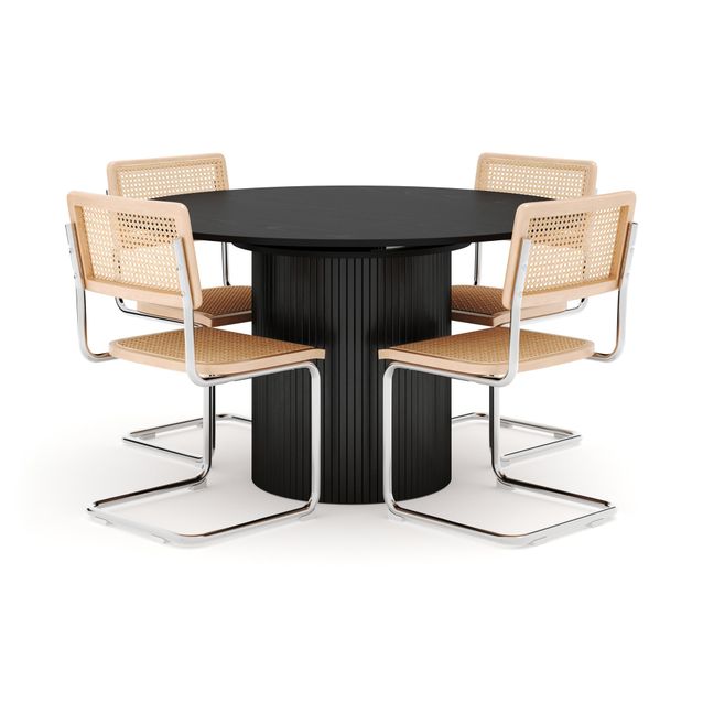 Ruokailuryhmä Kopparbo, Ø130cm, laajennettava, 4 Matkplolar-tuolia, musta (01673)