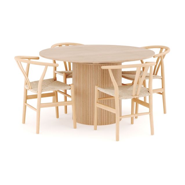 Ruokailuryhmä Kopparbo, 130cm pyöreä jatkettava, 4 Dastoori ruokatuolia, beige (00723)