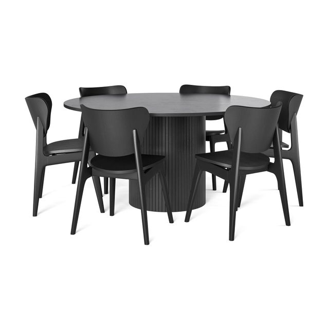 Ruokailuryhmä Kopparbo, Ø150cm, 6 tuolia, musta (00218)