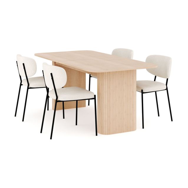 Ruokailuryhmä Kopparbo, 160-220cm jatkettava, 4 Gemmiano ruokatuolia, beige (00716)