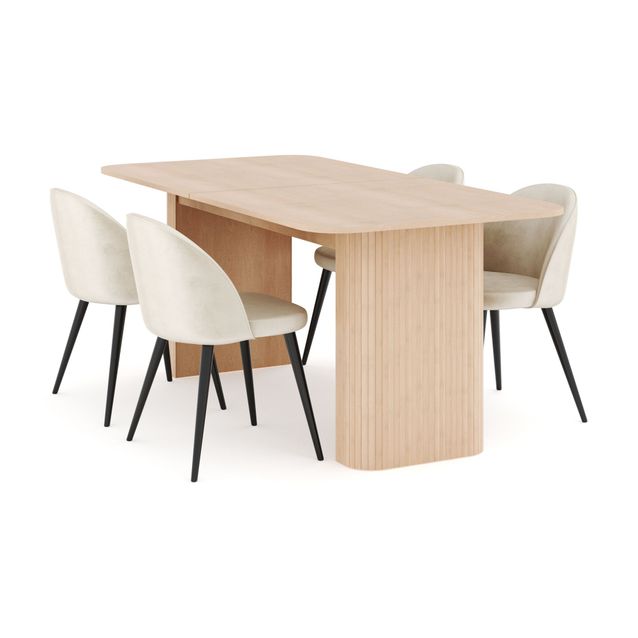 Ruokailuryhmä Kopparbo, 160-220cm jatkettava, 4 Valeri samettituolia, beige (00736)