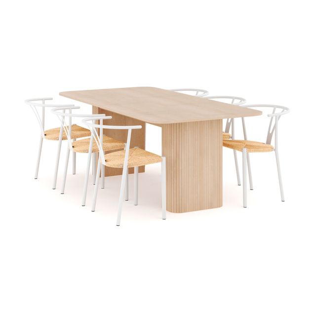 Ruokailuryhmä Kopparbo, 200-260cm, jatkettava, 6 Elysia ruokatuolia, beige (00733)