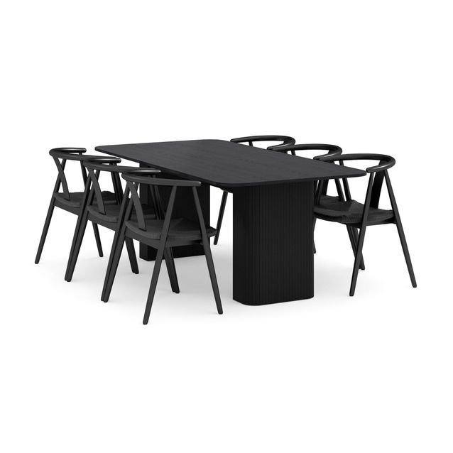 Ruokailuryhmä Kopparbo, 200-260cm, jatkettava, 6 käsinojallista tuolia, musta (00745)