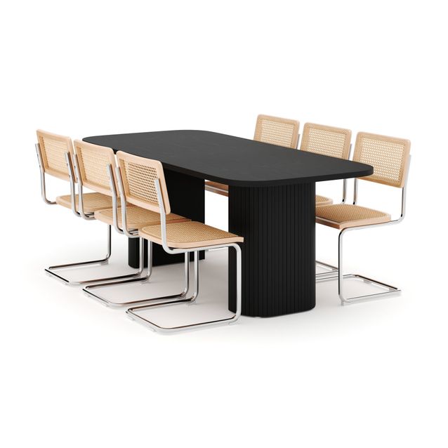 Ruokailuryhmä Kopparbo, 200cm pöytä, 6 Build-tuolia, musta (01680)