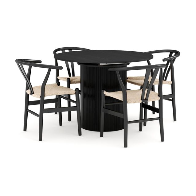 Ruokailuryhmä Kopparbo, jatkettava Ø106-156cm, 4 Dezuid tuolia, musta (00134)