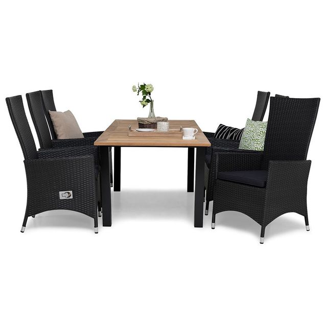 Ruokailuryhmä Las Vegas, 152-210cm, 6 Jenny säädettävää nojatuolia, ruskea/musta (48173)