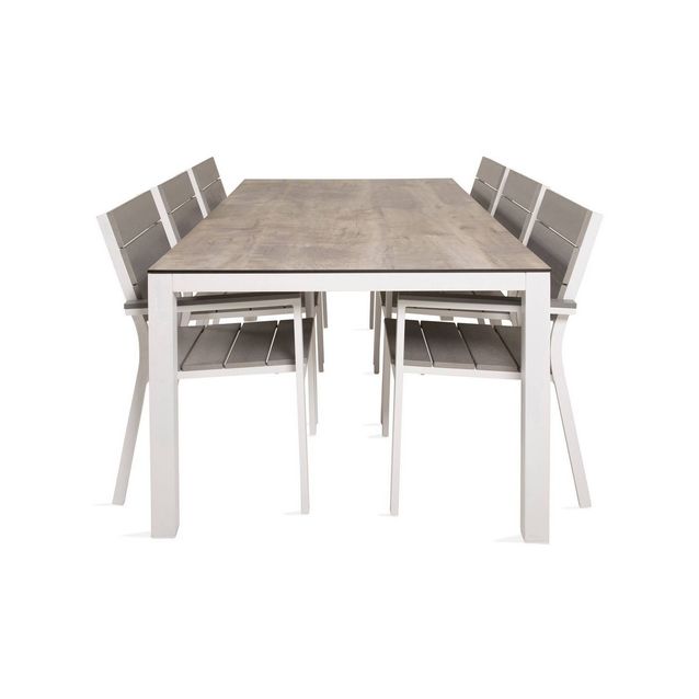 Ruokailuryhmä Llama 205cm, 6 Levels tuolia, harmaa/valkoinen (09889)