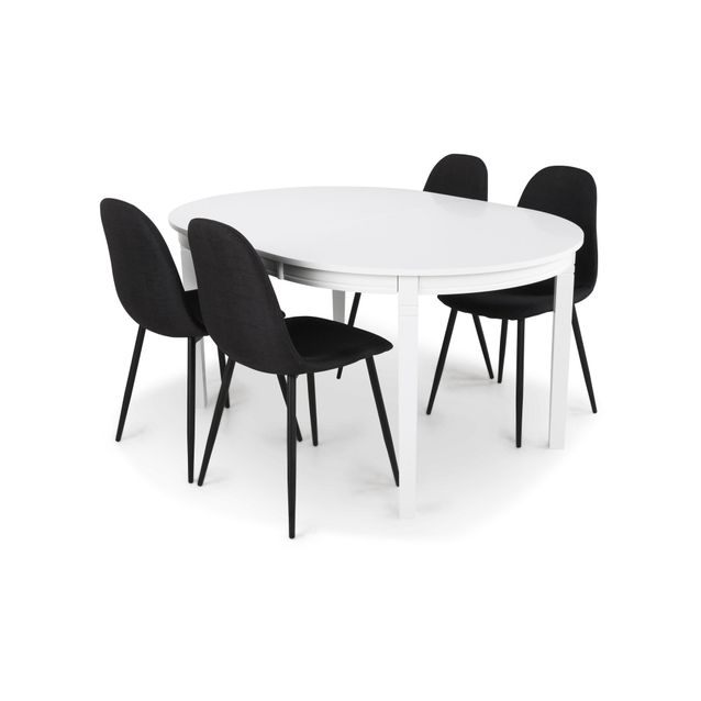 Ruokailuryhmä Lowisa, jatkettava 150cm, 4 Naira tuolia, valkoinen/musta (53599)