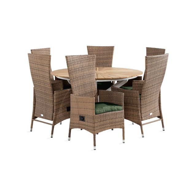 Ruokailuryhmä Oliver, Ø140cm, 6 Jenny tuolia, valkoinen/vihreä/beige/luonnonväri (10657)