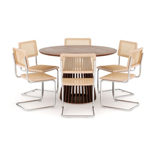 Ruokailuryhmä Peyra, Ø120cm, 6 Build tuolia, ruskea (01724)