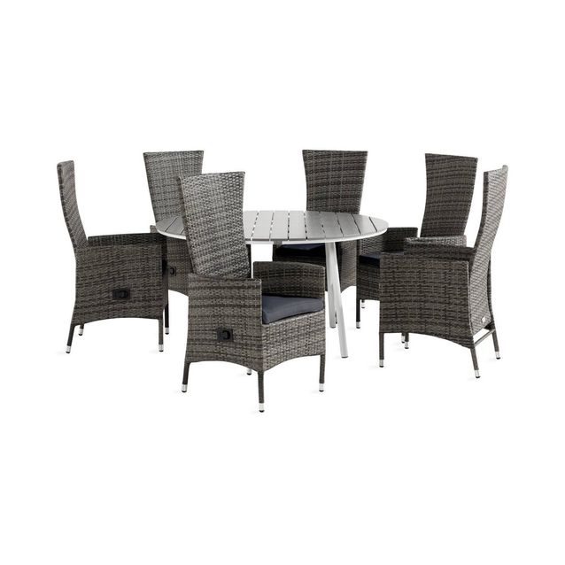 Ruokailuryhmä Tunis, Ø140cm, 6 säädettävää Jenny-tuolia, eri värivaihtoehtoja (0RRS6)