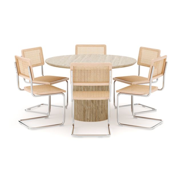 Ruokailuryhmä Uppveda, Ø130cm, 6 Build-tuolia, beige (01657)