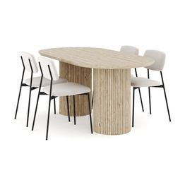 Ruokailuryhmä Uppveda, 180cm, soikea travertiini, 4 tuolia, eri tuoli-/värivaihtoehtoja (R180S)