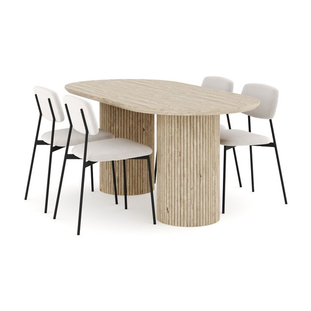 Ruokailuryhmä Uppveda, 180cm, soikea travertiini, 4 tuolia, eri tuoli-/värivaihtoehtoja (R180S)