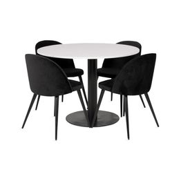 Ruokailuryhmä Wivece, 4 keittiötuolia sametti, valkoinen/musta (39492)