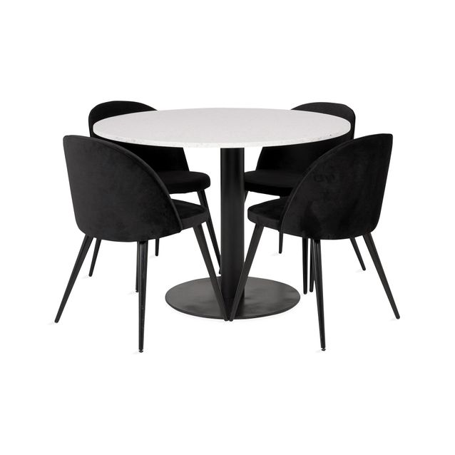 Ruokailuryhmä Wivece, 4 keittiötuolia sametti, valkoinen/musta (39492)