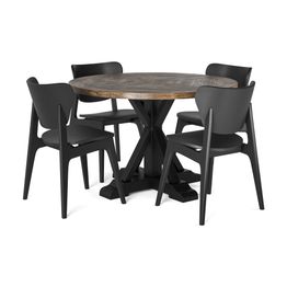 Ruokailuryhmä Yorkshire, Ø120cm, 4 tuolia, ruskea/musta (00214)