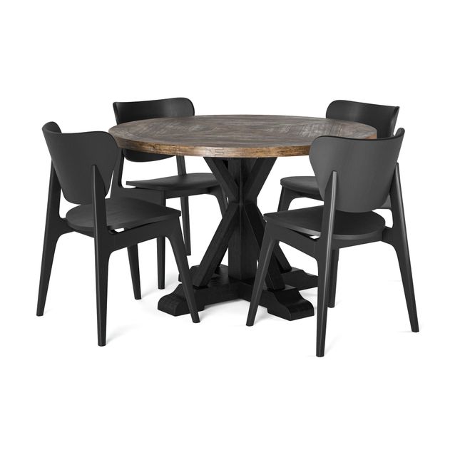 Ruokailuryhmä Yorkshire, Ø120cm, 4 tuolia, ruskea/musta (00214)