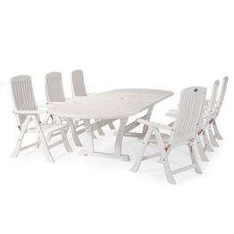 Ruokailuryhmä Estelle 110x212-332cm 8 nojatuolia valkoinen