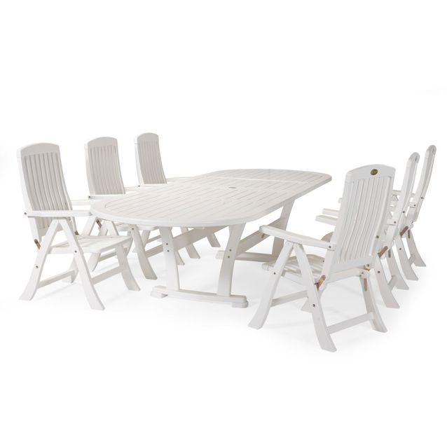 Ruokailuryhmä Estelle, 110x212-332cm, 8 nojatuolia, valkoinen