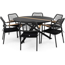 Ruokailuryhmä Bastian ø140 cm pöytä + 6 tuolia musta/tiikki