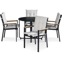 Ruokailuryhmä Flippy/Las Vegas Ø90 cm pöytä + 4 pinottavaa tuolia musta/luonnonvalkoinen