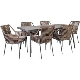 Ruokailuryhmä Home4you Andros, 180x90cm, 6 istuinta tyynyillä, beige/harmaa