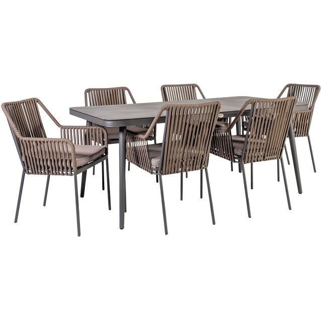 Ruokailuryhmä Home4you Andros 180x90cm 6 istuinta tyynyillä beige/harmaa