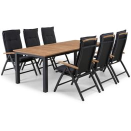 Ruokailuryhmä Las Vegas 220/280 cm jatkettava pöytä + 6 säädettävää tuolia musta/tiikki